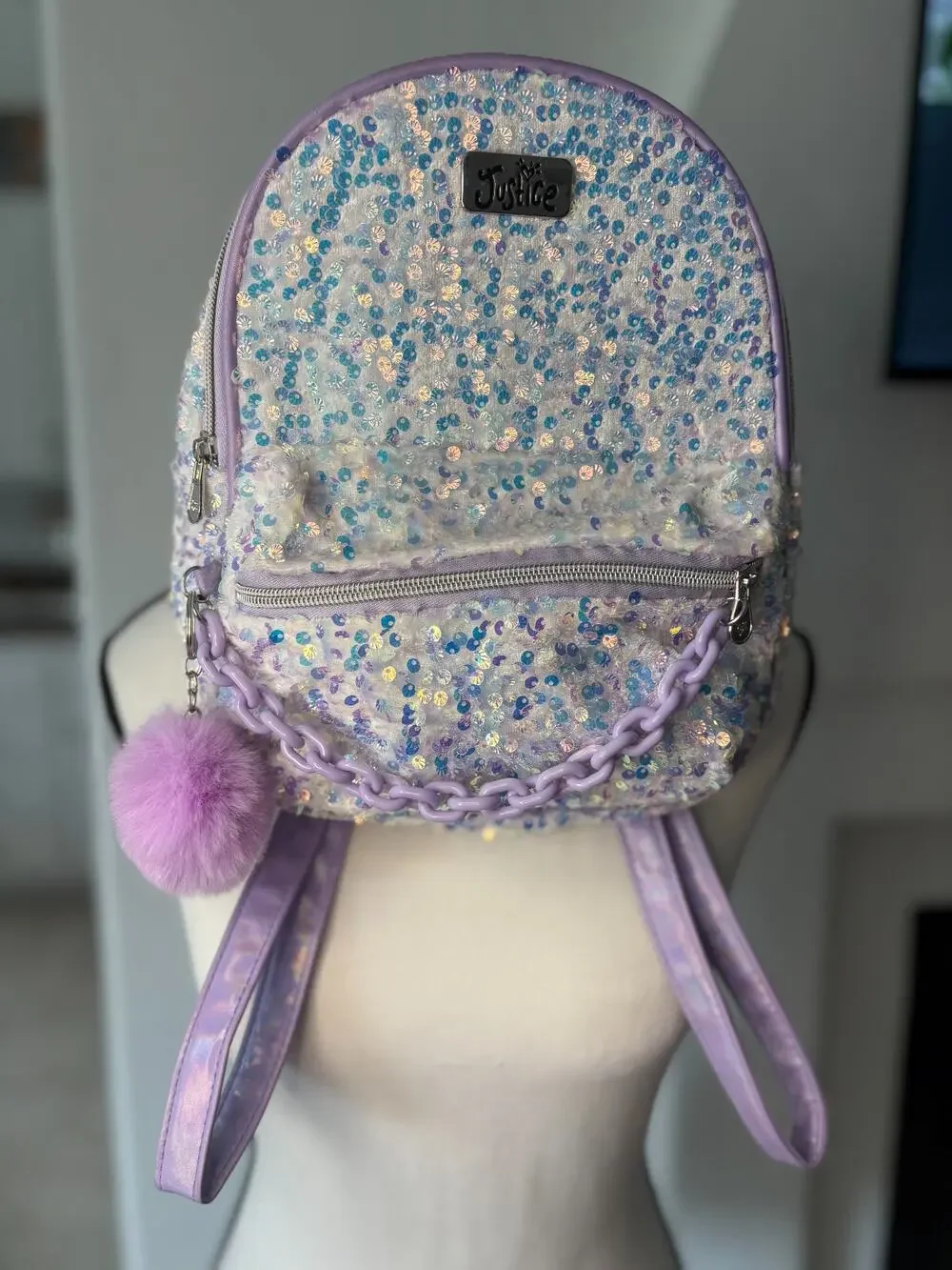 Justice Girls Iridescent Purple Sequin Mini Backpack NEW